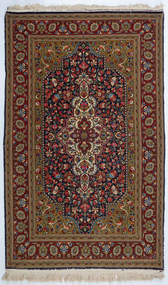 Ornate Persian Floral Rug Mustard & Blue Rugs & Carpets Textiles