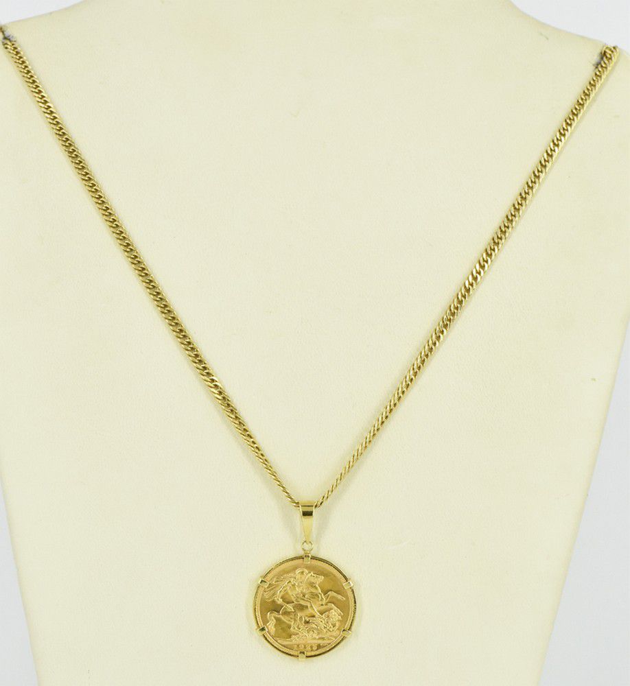 1925 Melbourne Mint Gold Sovereign Pendant with Chain - Pendants ...