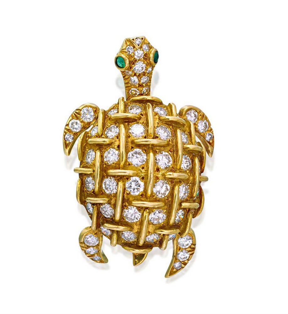 18ct gold, emerald and diamond brooch, Tiffany & Co., circa… - Brooches ...