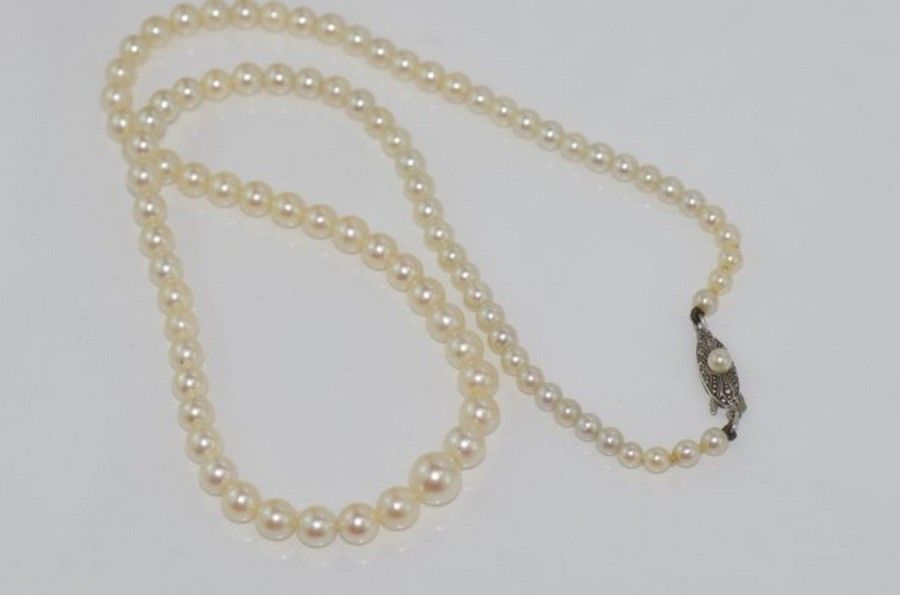 Mikimoto Pearl Necklace with Silver Clasp - 44cm Length - Necklace ...
