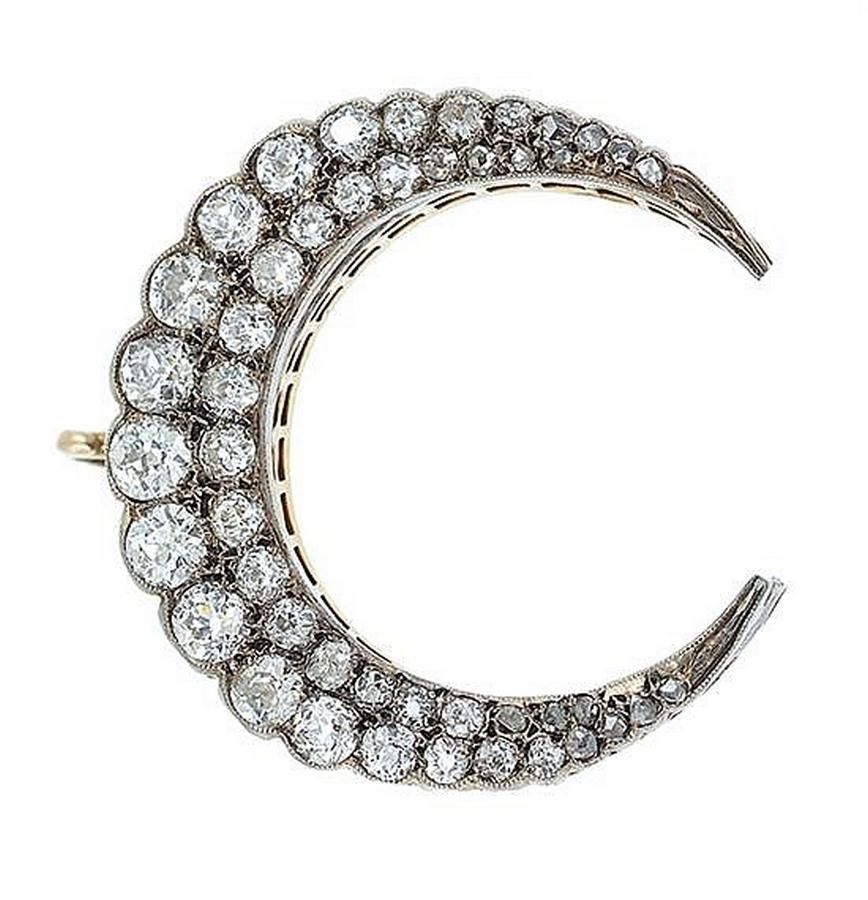 Victorian Diamond Crescent Brooch, 2.72cts, 18ct Gold - Brooches ...