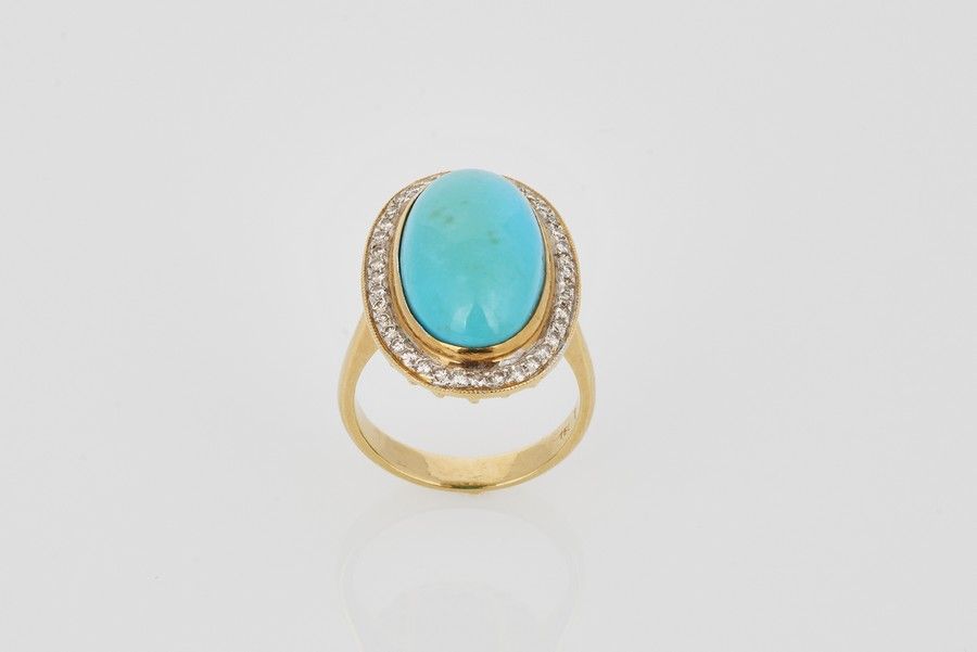 Turquoise and Diamond Cluster Ring - Rings - Jewellery