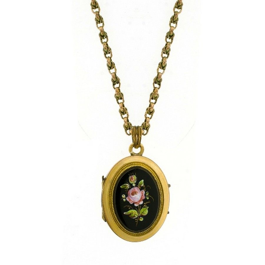Victorian Pietra Dura Mourning Locket & Chain, 1875 - Necklace/Chain ...