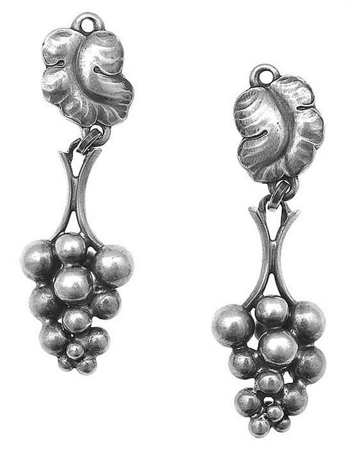 Georg Jensen Sterling Silver Grape Leaf Earrings - Earrings - Jewellery