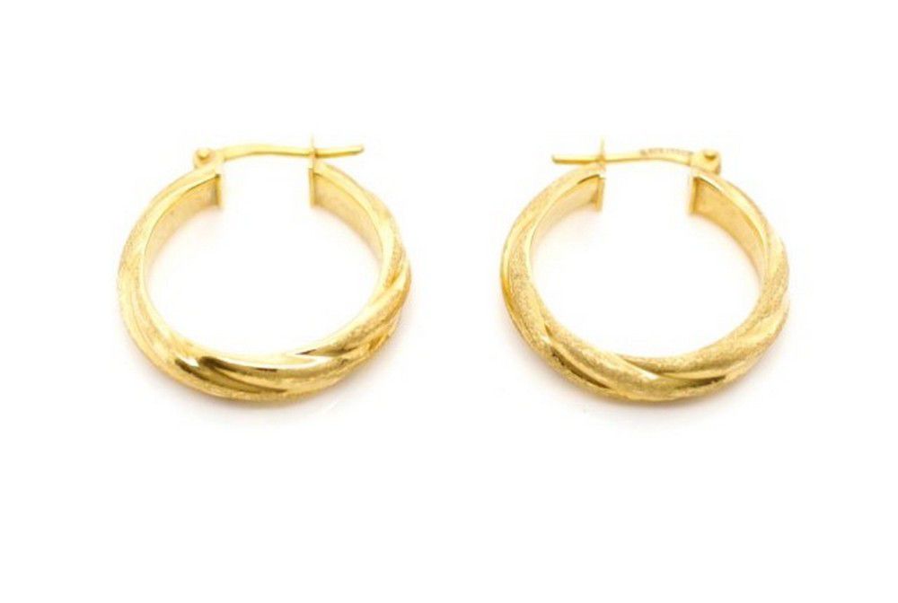 375 Italy Yellow Gold Twist Hoop Earrings - 1.9g - Earrings - Jewellery