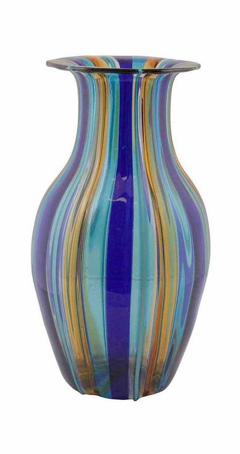 Signed Murano Glass Striped Vase Venetian Murano Glass