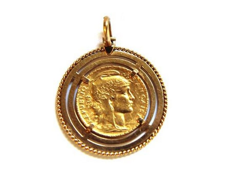 French Franc Coin Pendant with Gallic Rooster Design - Pendants/Lockets ...