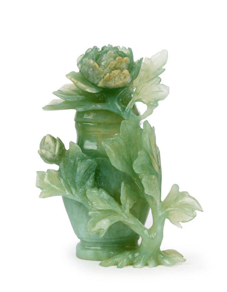 Carved Jade Peony Jar Jade Oriental