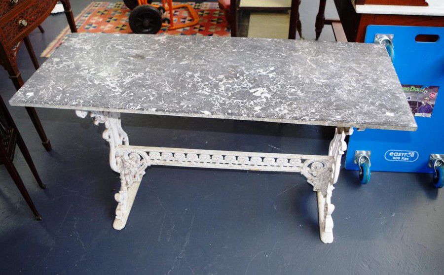 Vintage Cast Iron & Marble Outdoor Table 122cm Width Decorative