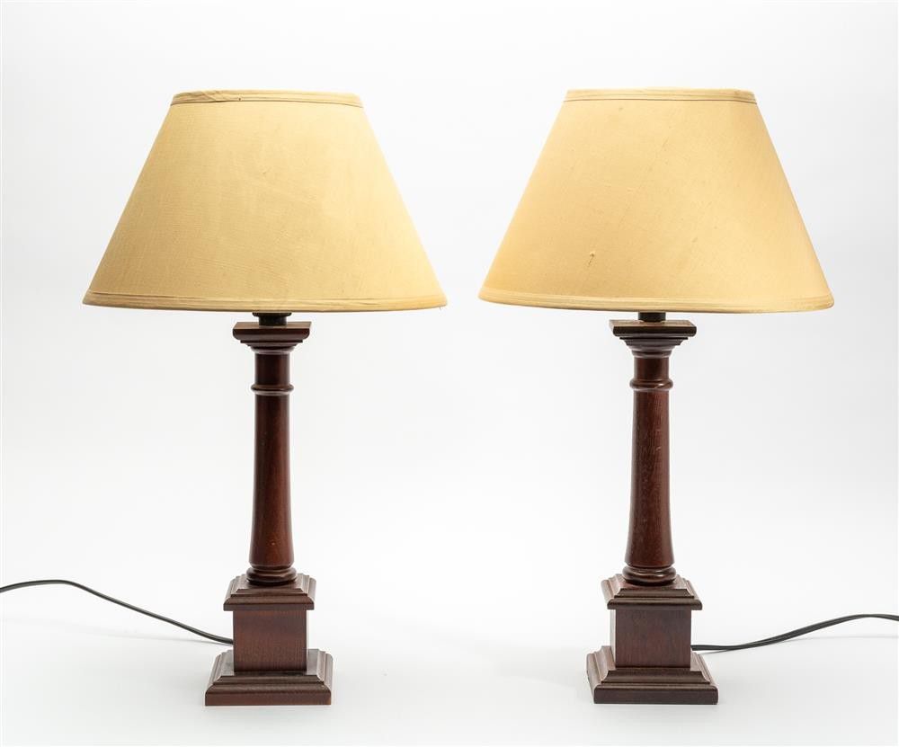 A pair of Laura Ashley turned wood bedside lamps and silk…   Lamps ...