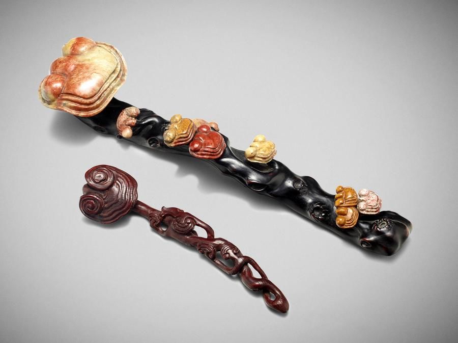 Chinese Ruyi Sceptres Horn And Zitan With Soapstone Inlays Zother 