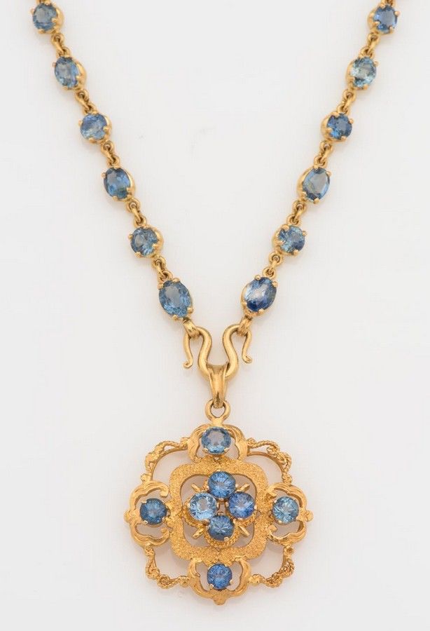 Gold and Sapphire Pendant Necklace - 22ct, 30g, 50cm - Necklace/Chain ...