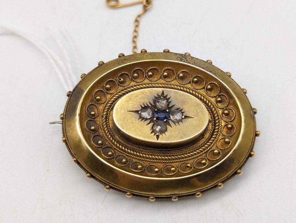 Victorian Sapphire & Diamond Brooch - Brooches - Jewellery