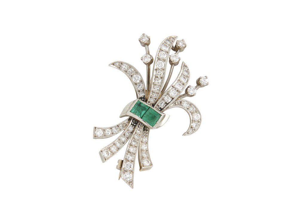 Emerald and Diamond Spray Brooch - Brooches - Jewellery