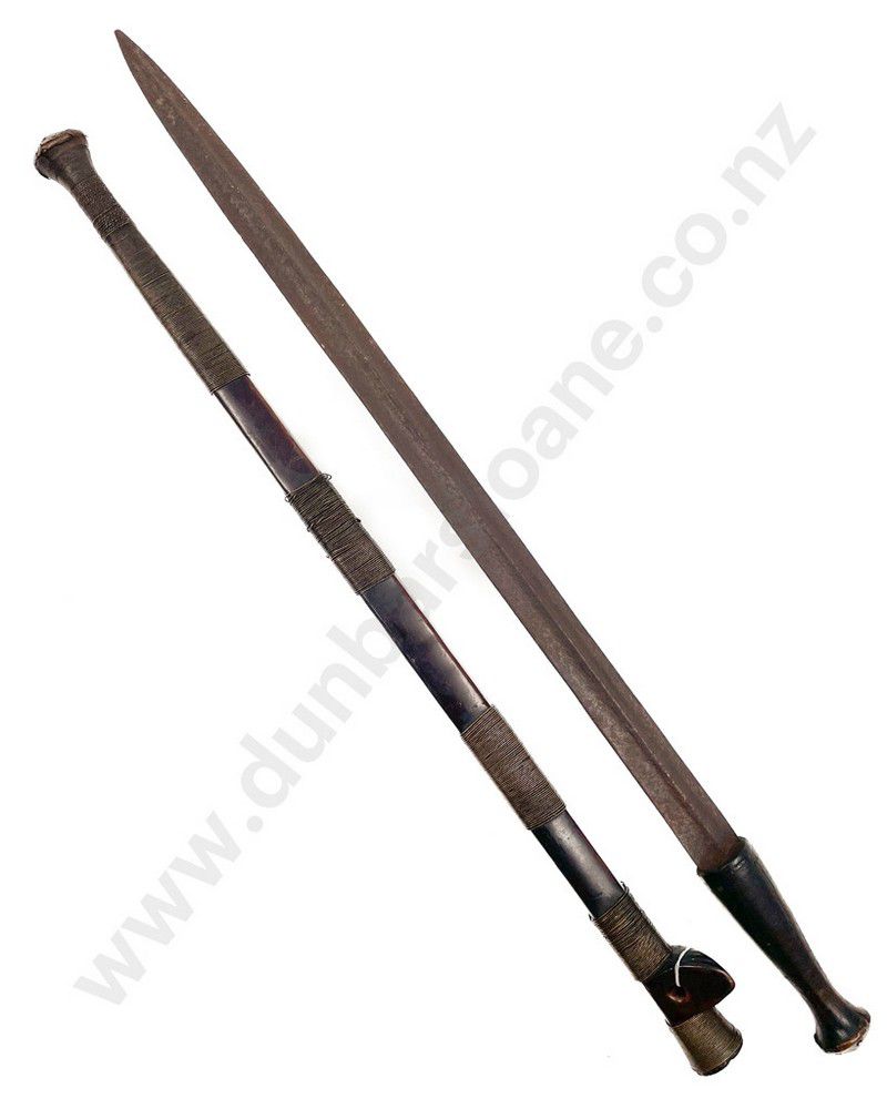 Congo Wooden Sword With Brass Binding African Tribal