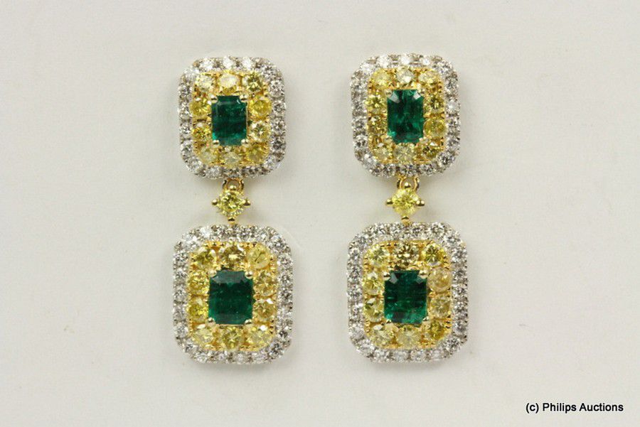 Columbian Emerald & Yellow Diamond Earrings - Earrings - Jewellery