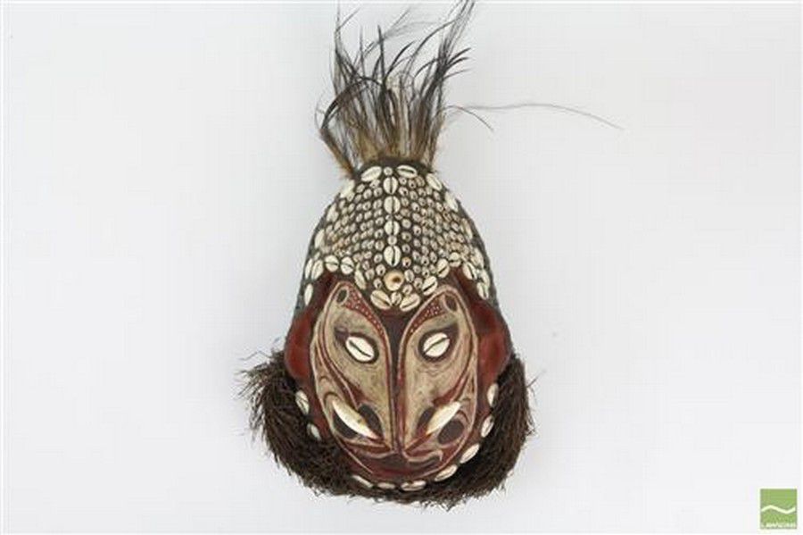 Sepik Bone Mask with Inlaid Shells and Feathers - New Guinean - Tribal