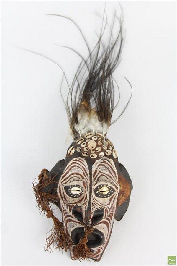 Sepik River Bone Mask with Feathered Hair - New Guinean - Tribal