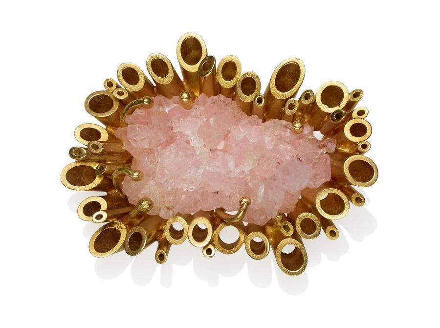 Gold and Rose Quartz Brooch by Gary Bradley - Brooches - Jewellery
