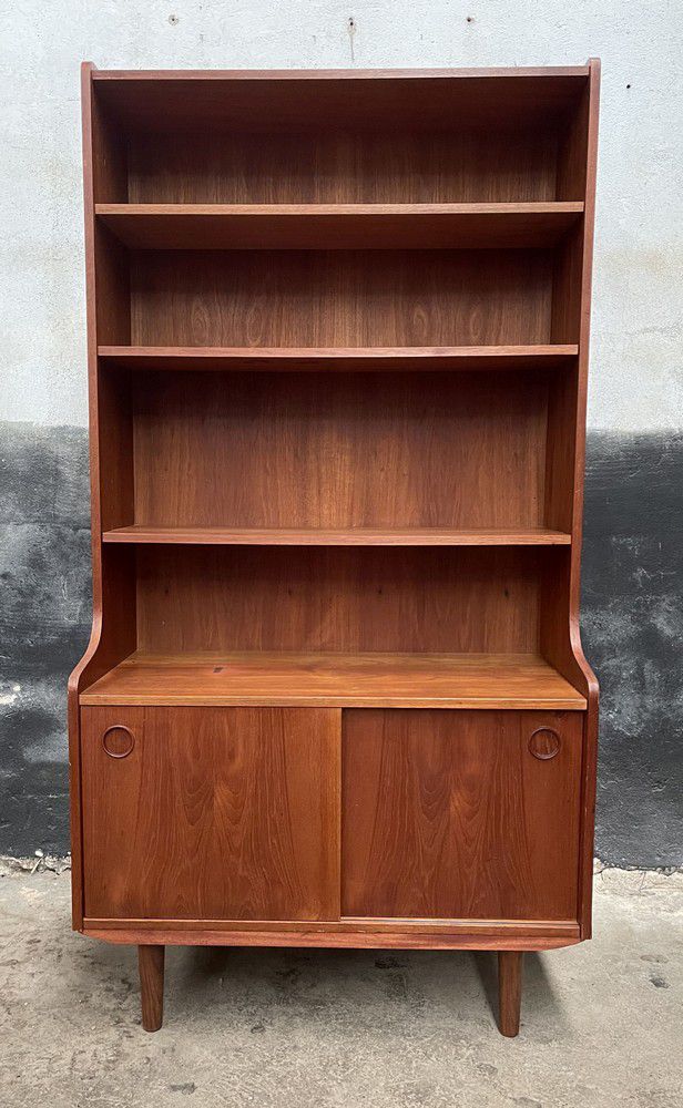 Teak Bookcase with Cupboard Scandinavian Named Designers