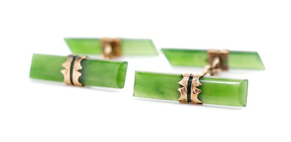 Antique Jade and Rose Gold Cufflinks in Box - Cufflinks & Studs - Jewellery
