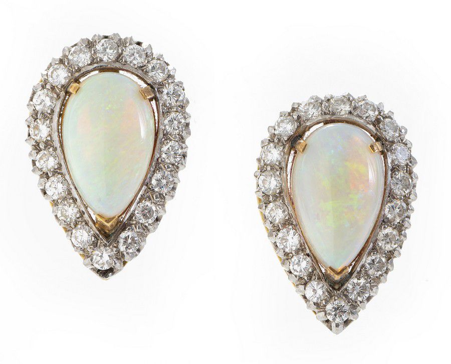 Opal and Diamond Earrings in 18ct Gold - Earrings - Jewellery