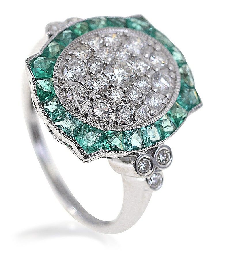 Emerald and Diamond Quatrefoil Ring - Rings - Jewellery