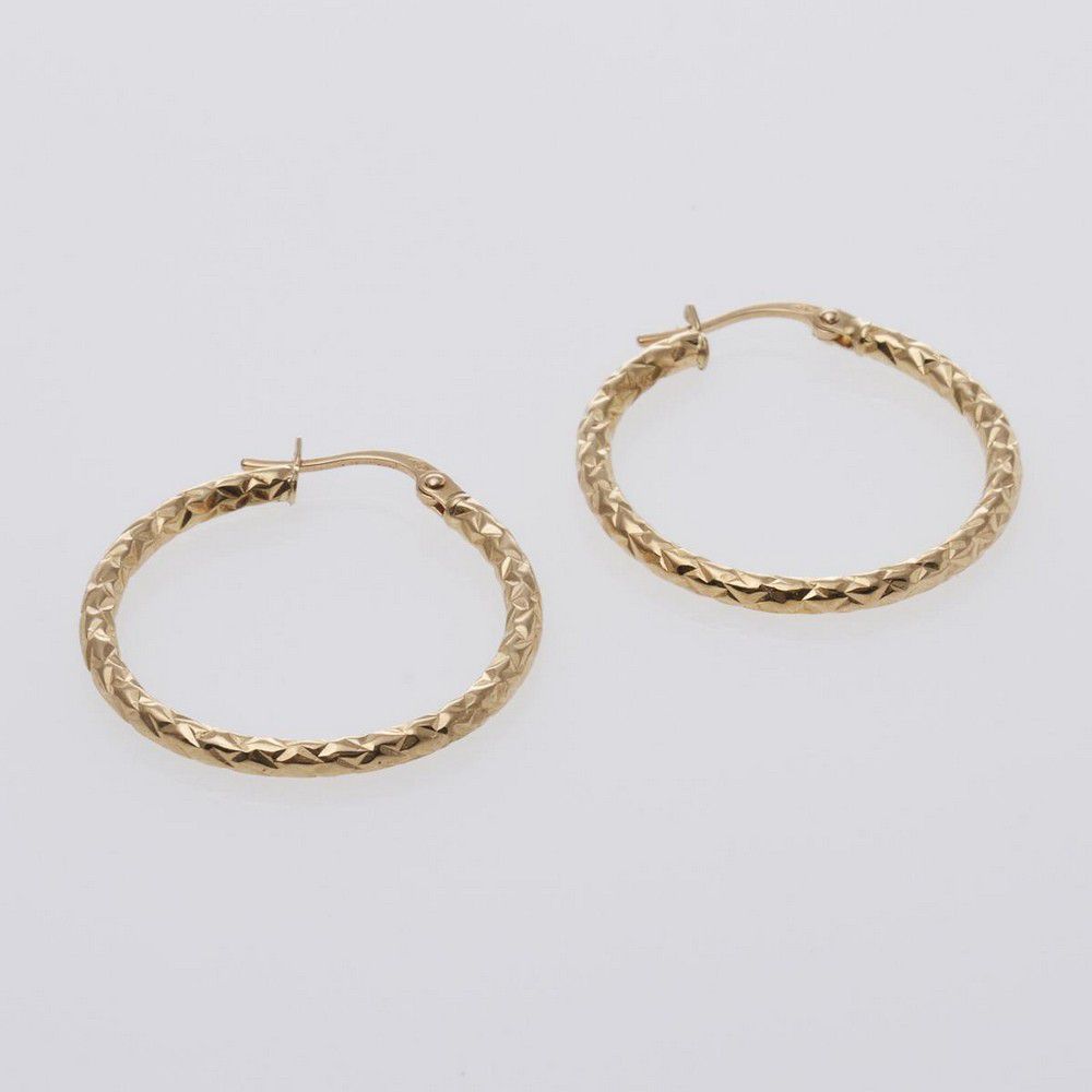 Engraved 18ct Gold Hoop Earrings - 24mm - Earrings - Jewellery