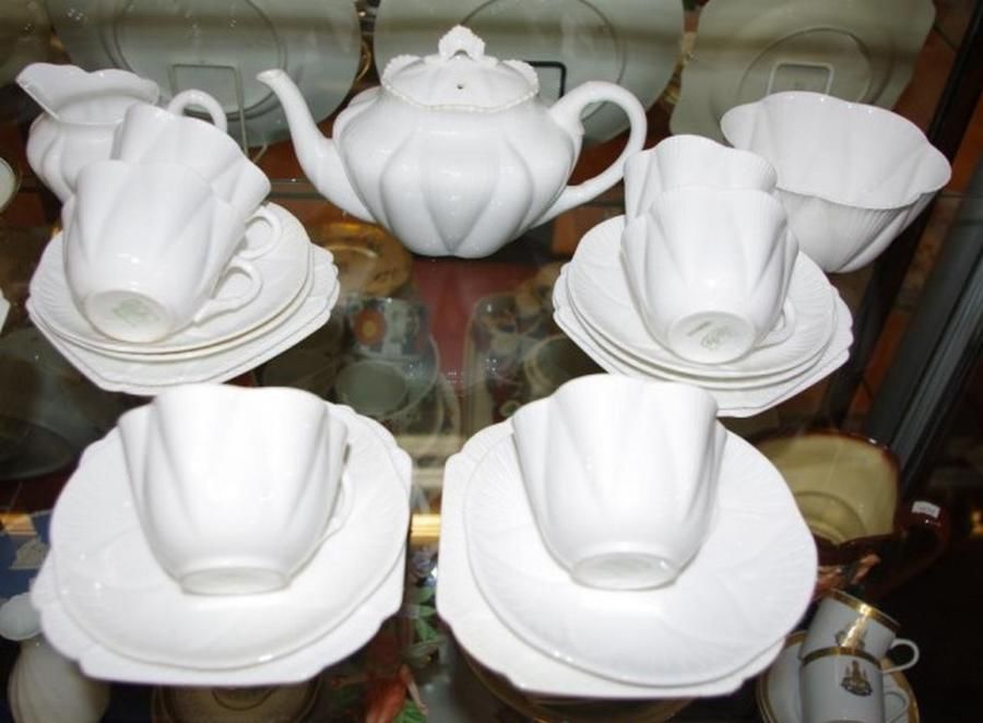 white shelley tea set