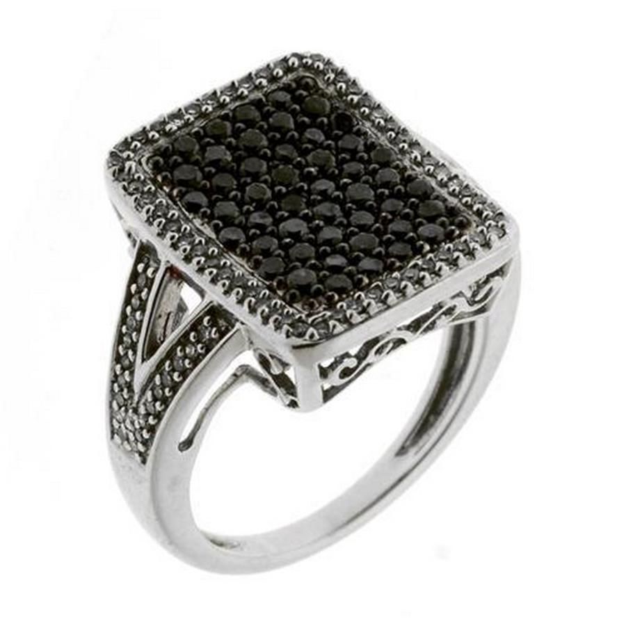 Black and White Diamond Cluster Ring in 14ct White Gold - Rings - Jewellery