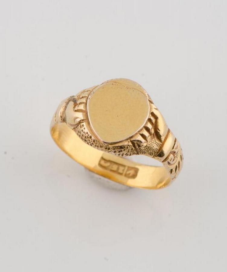 Macrow & Sons Gold Signet Ring with Hand Motif - Rings - Jewellery