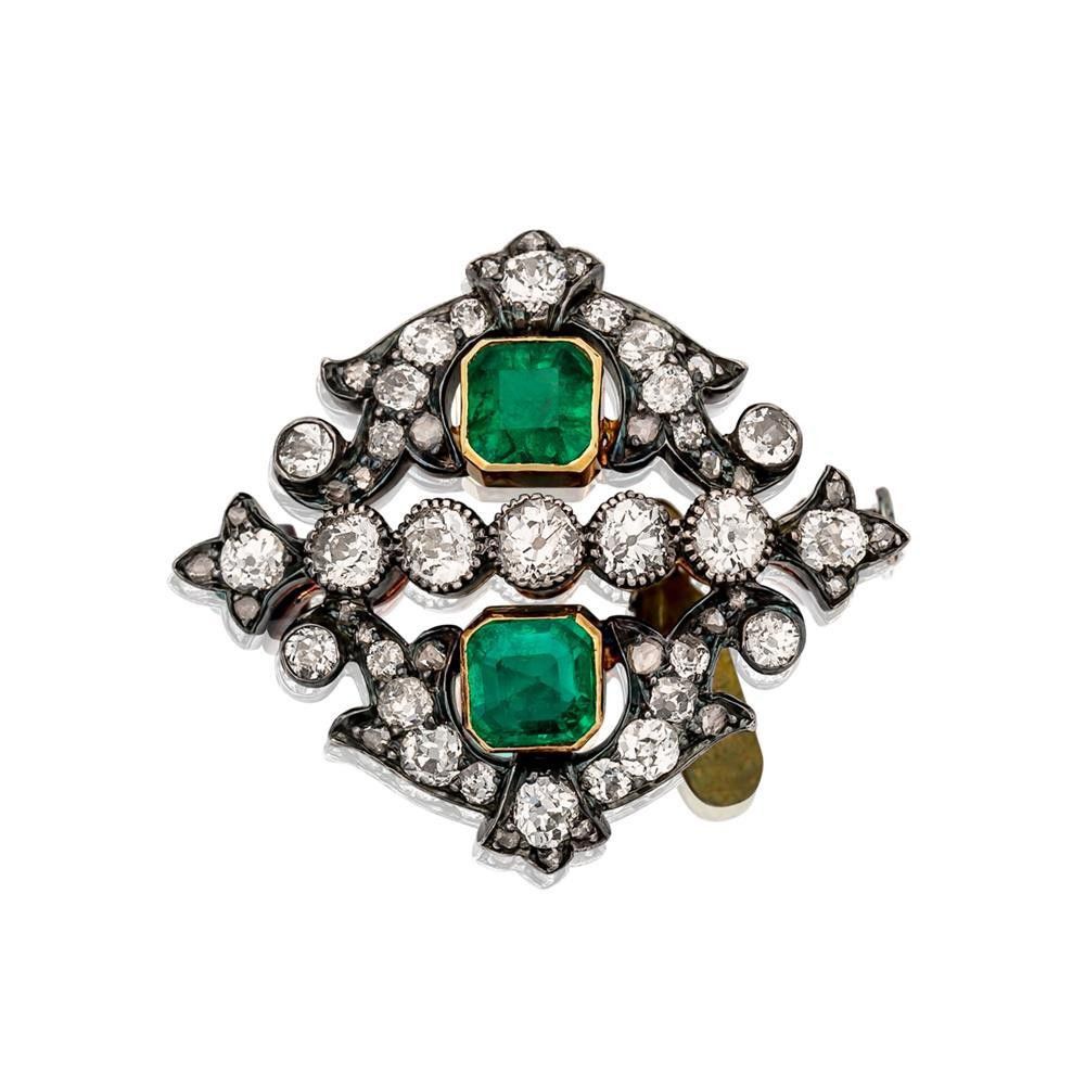 Emerald and Diamond Brooch by Pyke & Sons Ltd - Brooches - Jewellery