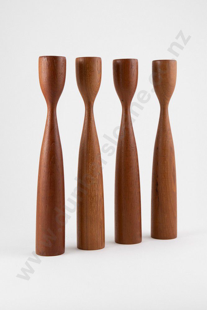 Tapio Wirkkala's 4 Turned Wood Candlesticks (28cm) -  Candelabra/Candlesticks - Lighting