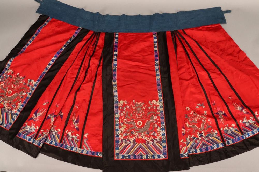 Chinese late Qing Dynasty red satin wedding skirt, with silver ...