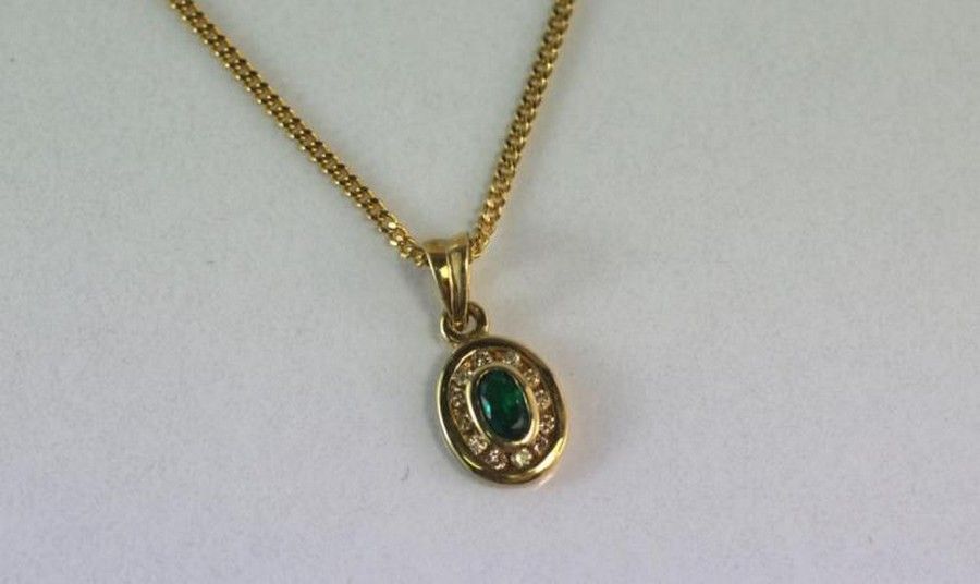 Gilson Emerald & Diamond Pendant on 9ct Gold Chain - Pendants/Lockets ...