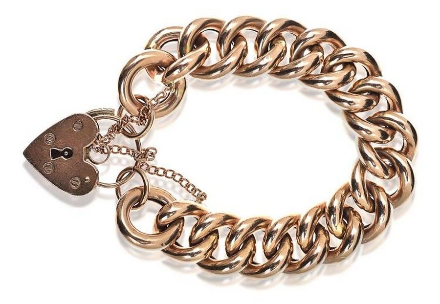 Rose Gold Heart Padlock Bracelet - 91.5g - Bracelets/Bangles - Jewellery