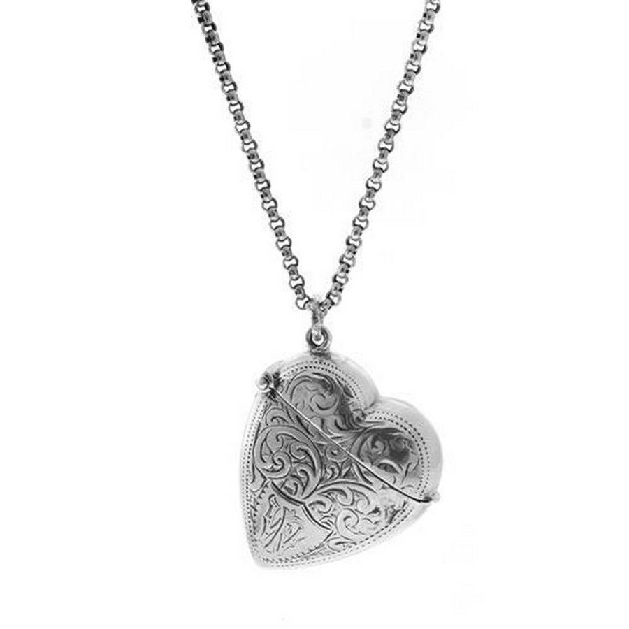 Engraved Heart Vesta Case on Silver Chain - Necklace/Chain - Jewellery