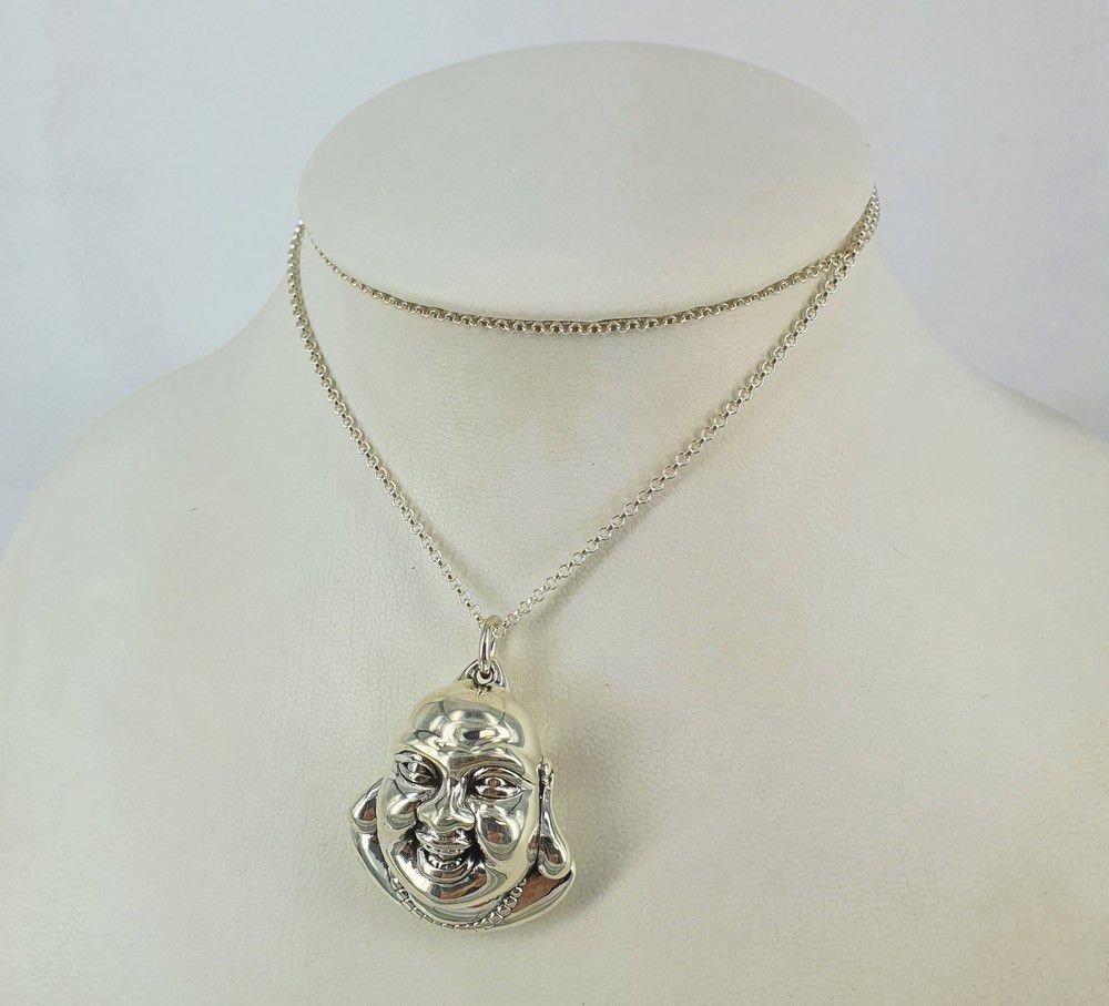 A sterling silver 'Laughing Buddha' pendant and silver chain.… - Zother ...