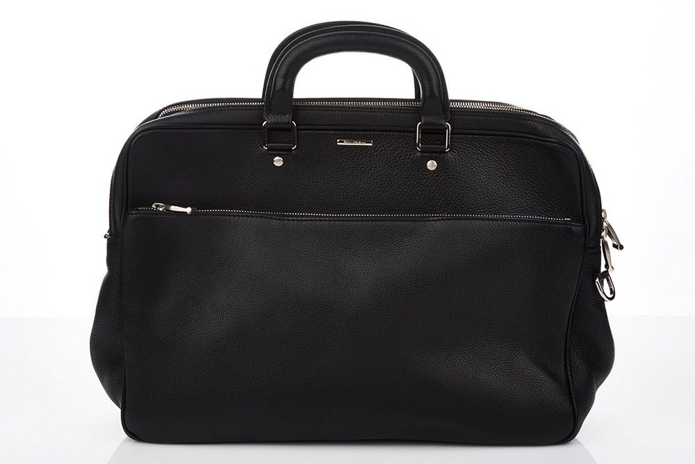Zegna Black Leather Laptop Bag with Silver Hardware - Luggage ...