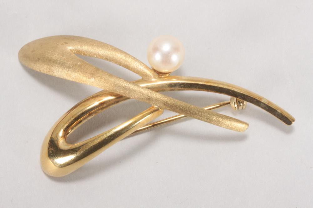 Organic Pearl Brooch in 14ct Yellow Gold - Brooches - Jewellery