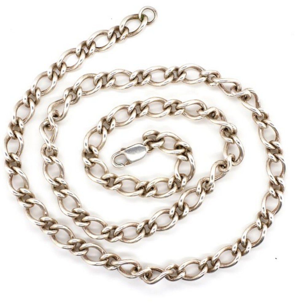 Sterling Silver Figaro and Curb Chain, 77g, 63cm - Necklace/Chain ...
