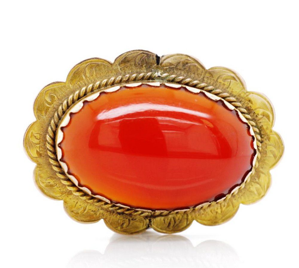9ct Rose Gold Carnelian Brooch, 7.8g - Brooches - Jewellery