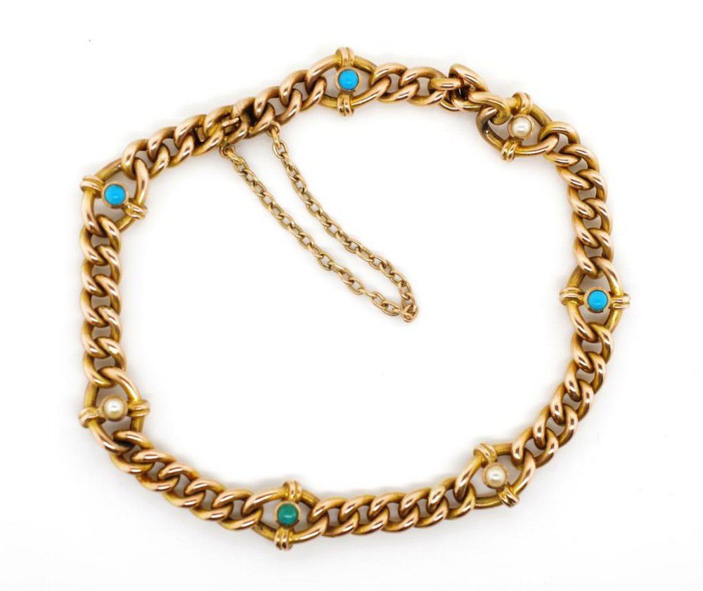 Turquoise and Seed Pearl Rose Gold Bracelet - Bracelets/Bangles - Jewellery