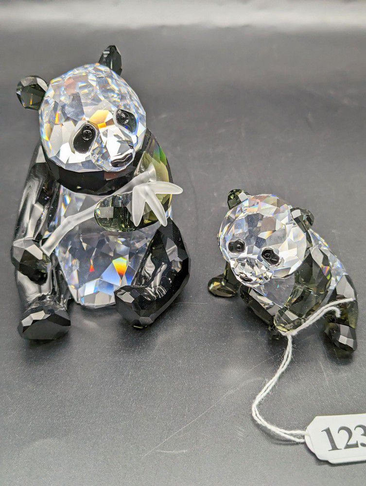 Endangered Wildlife Swarovski Crystal Panda Figurines - European - Glass