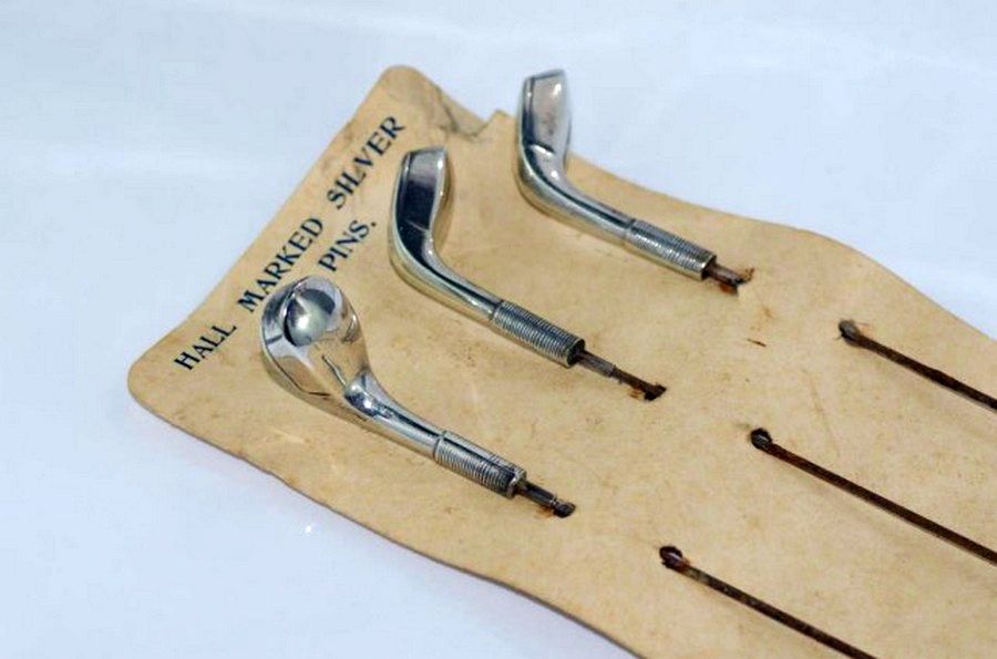 Birmingham 1911 Sterling Silver Golf Club Hat Pins Set Sporting