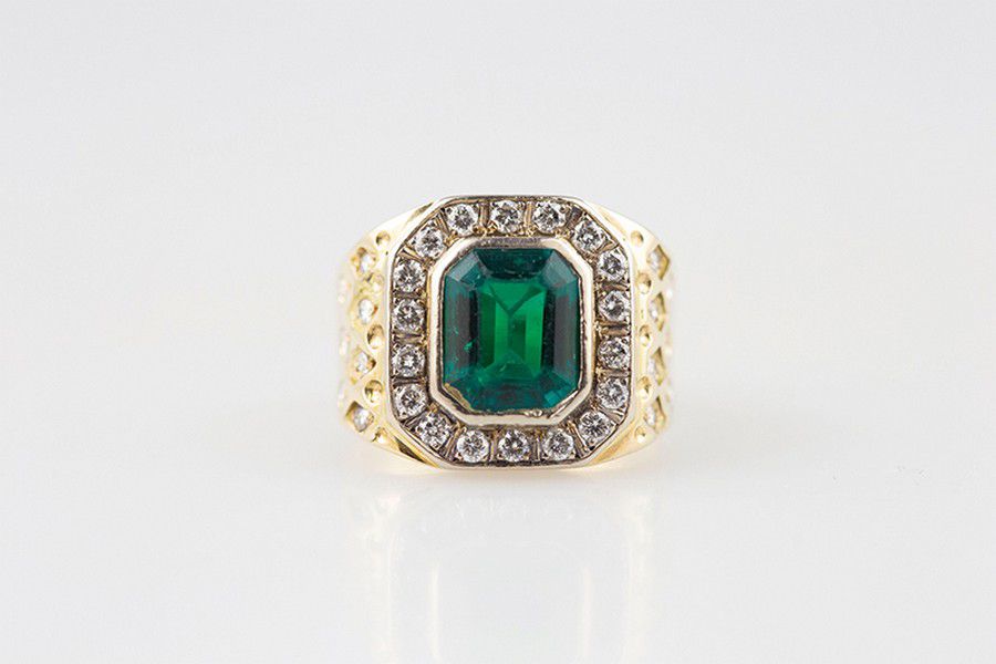 Emerald and Diamond Gents Dress Ring with Missing Stone - Rings - Jewellery