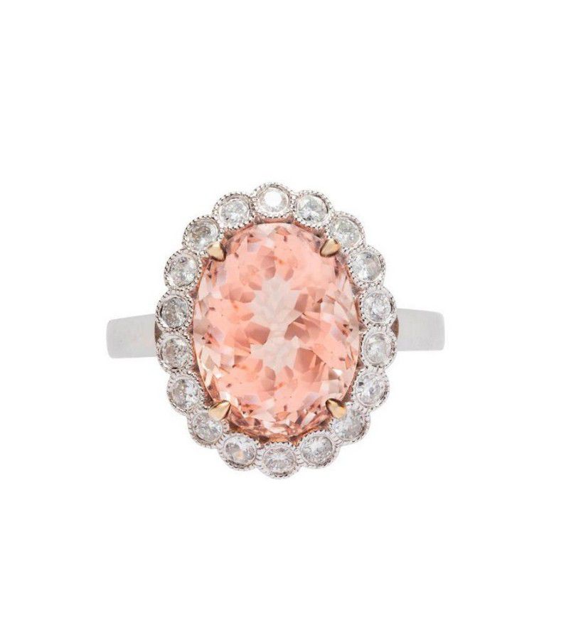 Morganite and Diamond Cluster Ring - 5.01ct Oval Cut - Rings - Jewellery