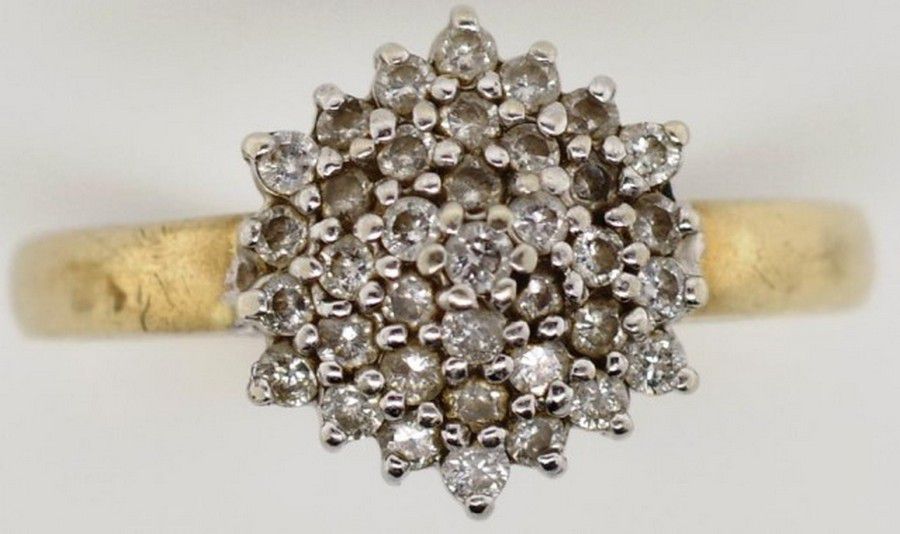 9ct Two Tone Gold Diamond Cluster Ring - Size N - Rings - Jewellery