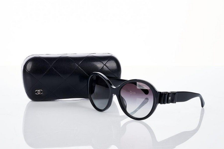 Chanel Oversized Sunglasses with Patent Leather Bow Detail
