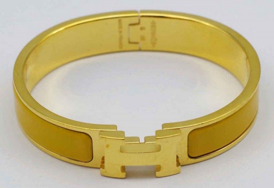 Hermes Gold Enamel Clic H Bangle - Bracelets/Bangles - Jewellery